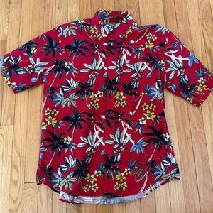 Vibrant Red Floral Men's Casual Shirt